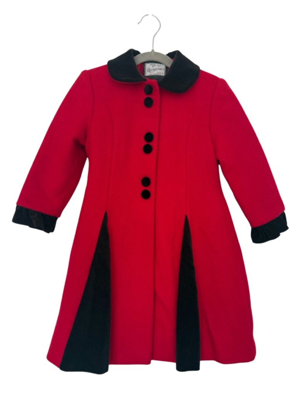 Vintage Rothschild Girls 4 Red Wool Princess Coat Velvet Trim